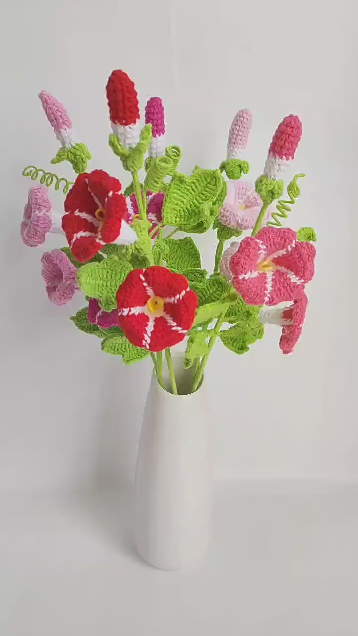 Handmade Crochet Morning Glory Bouquet: Wilt-Proof, Hypoallergenic Gift for Spring Decor, Holidays & Housewarming