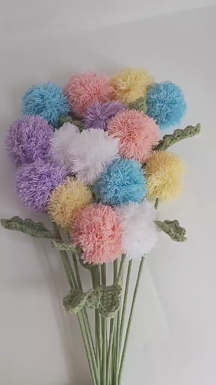 Handmade Crochet Pom Pom Chrysanthemum Bouquet: Home Decor, Desk Ornament & Gift for Housewarming, Birthdays & Occasions