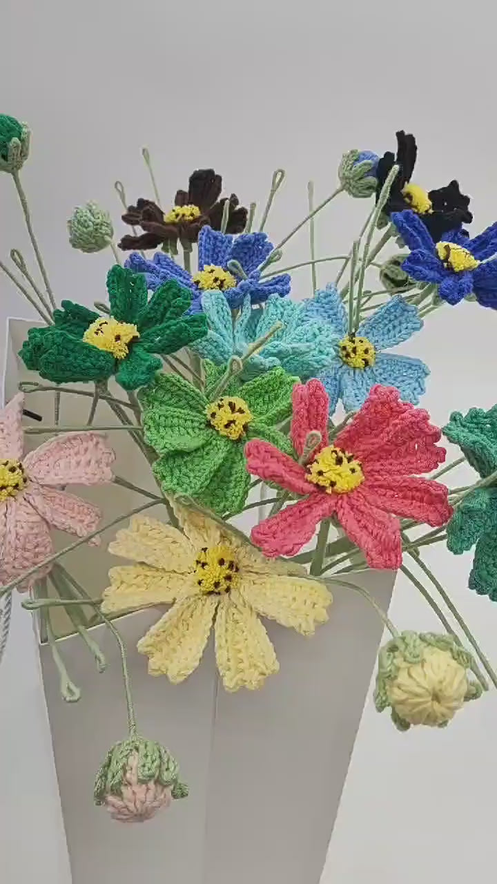Handmade Crochet Cosmos Flower Bouquet | Eternal Handcrafted Flowers for Home Decor, Desk Decor & Holiday Gifts – Colorful Afghan Knit Floral Arrangement for Valentine’s/Mother’s Day