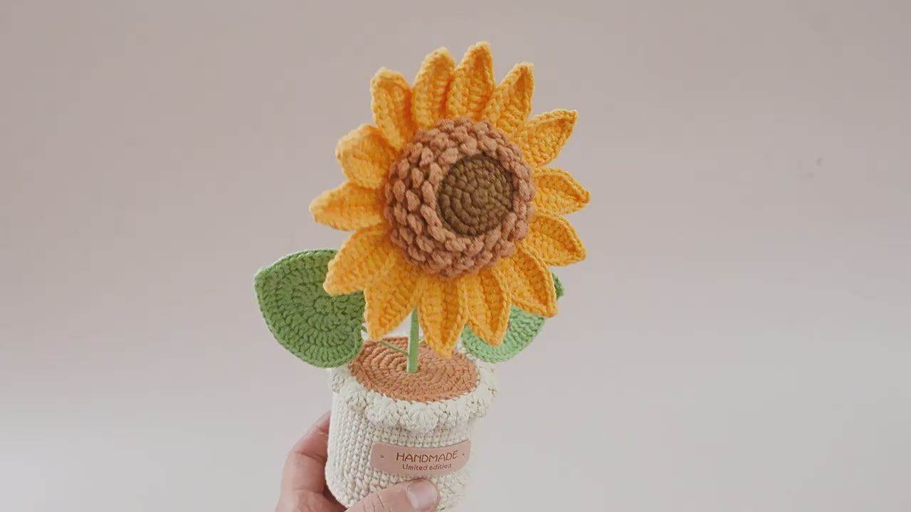 Handmade Crochet Sunflower Potted Bouquet: Cute Decor & Gift for Housewarming, Birthdays & Occasions